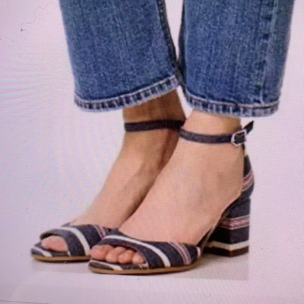 Sam Edelman Susie Stripe Denim Block Heel Sandals 8